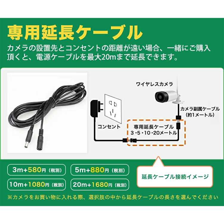 防犯カメラのオプション商品】防犯カメラ延長コード