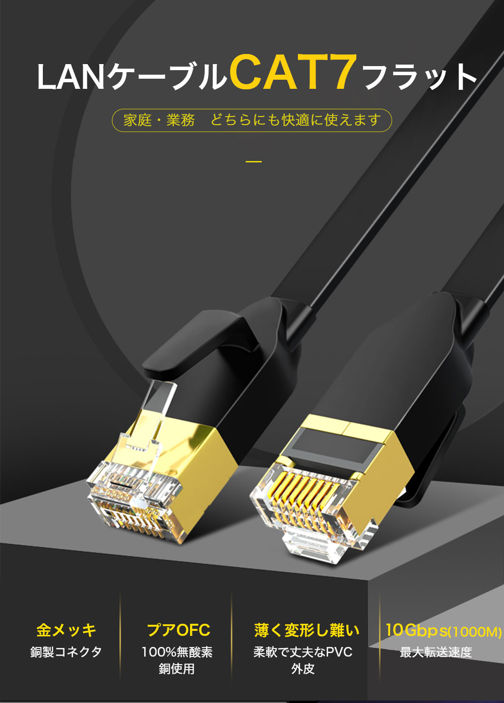 lanケーブル フラット cat7 高速安定