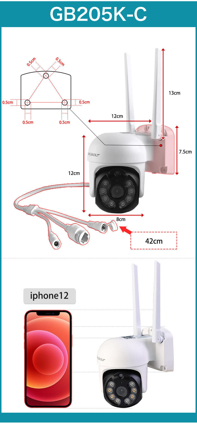 WI-FIネットワークカメラ 屋外監視カメラ 防犯カメラ 【GB-205増設用】 300万画素 録音 防水 夜間 動体検知
