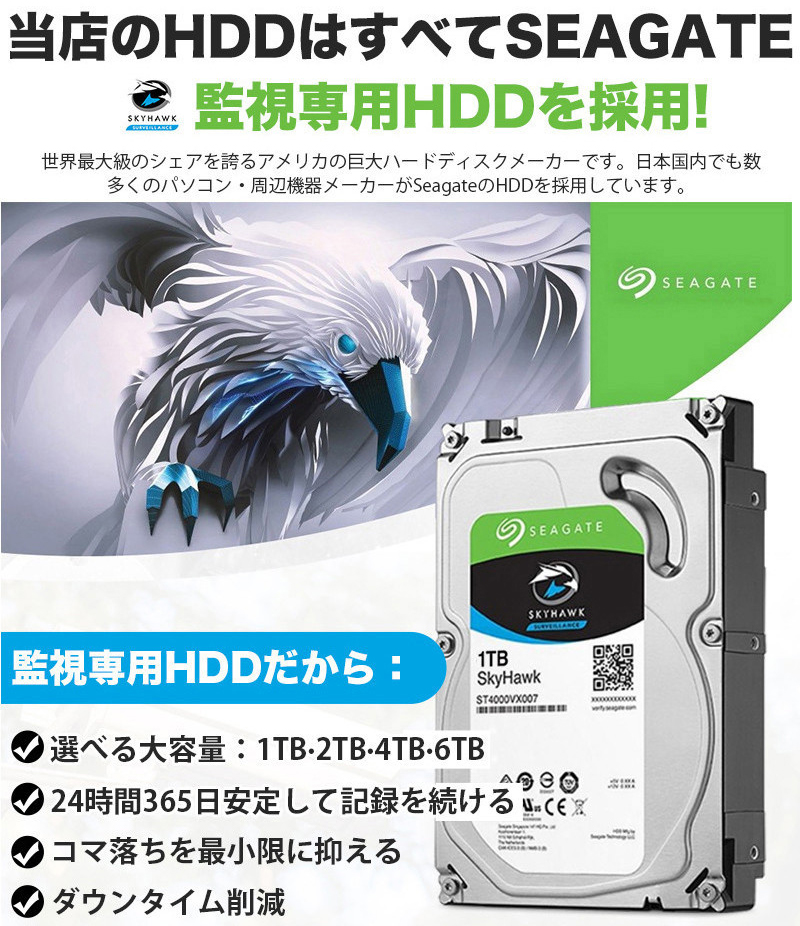 防犯カメラ POE給電 屋外カメラ1～8台を自由に選べるセット K-GB215