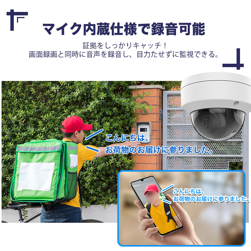 防犯カメラ 屋外 400万画素 光学レンズ搭載 IP67防塵防水 IPカメラ 9