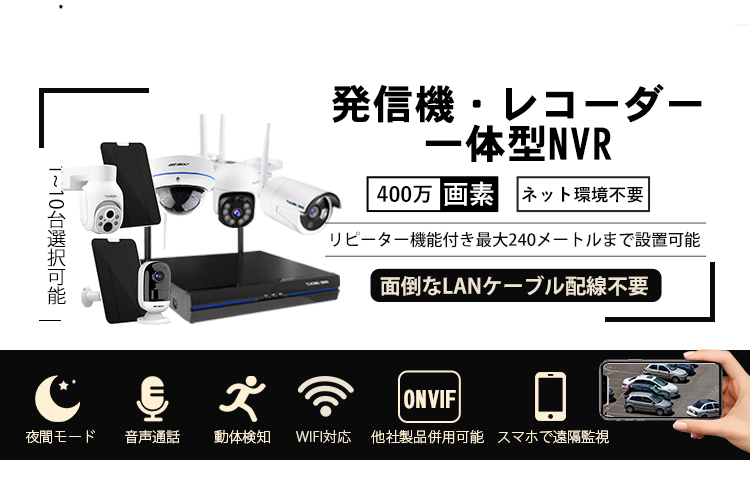 Wi-Fi対応防犯カメラ・録画機セットの集合ページです。Wi-Fi対応です